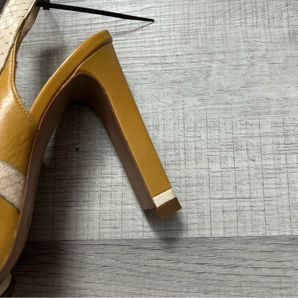 CHLOE Snakeskin Embossed And Leather Slingback Heeled Sandals 37 Mustard Cream - Picture 9 of 16